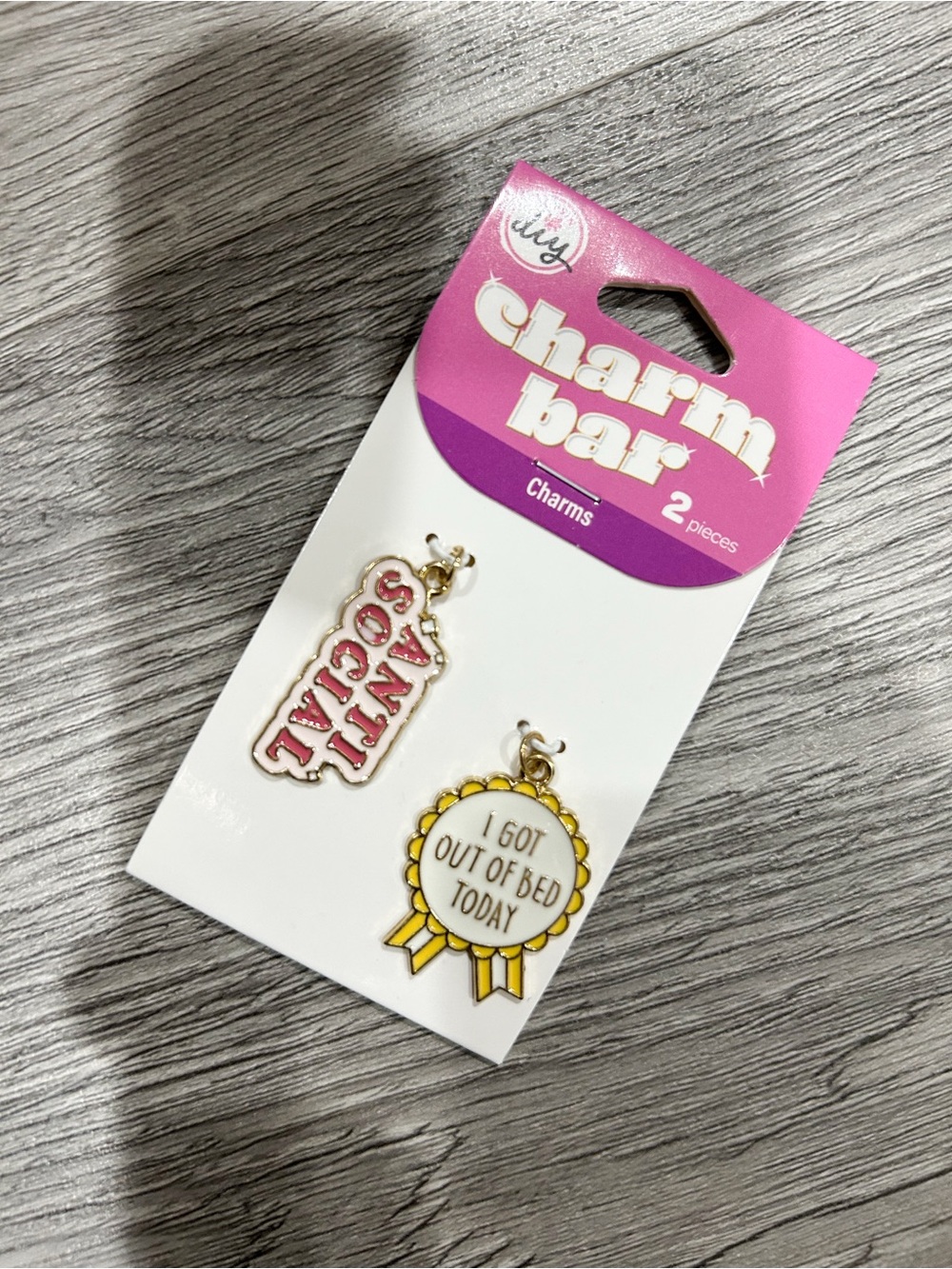 Pink & Yellow Enamel Charm Set of 4 charms